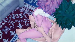 Izuku Midoriya उसकी प्यारी टीम के साथी मीना के खिलाफ एक दीवार - MHA है । 